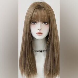 21’’Women's Fashion Brown Long Straight Wig with Bangs